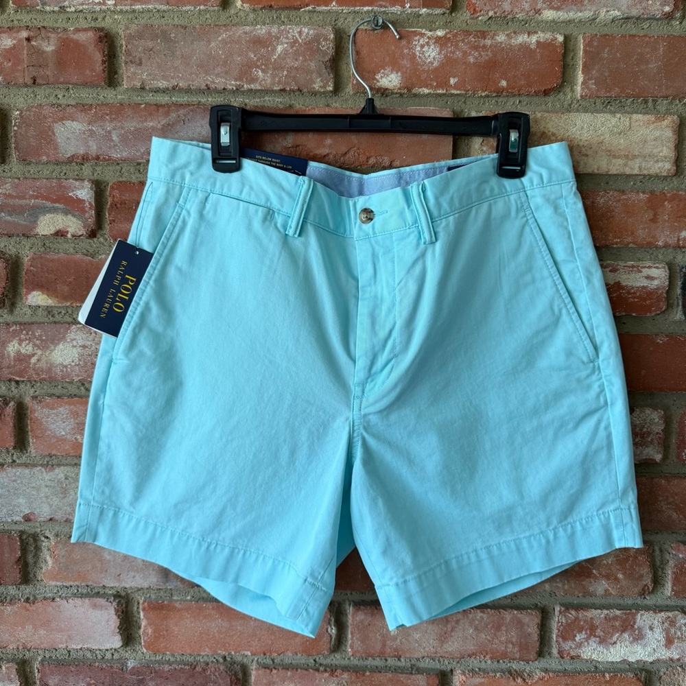 Ralph Lauren Light Blue Flat Front Cotton Shorts